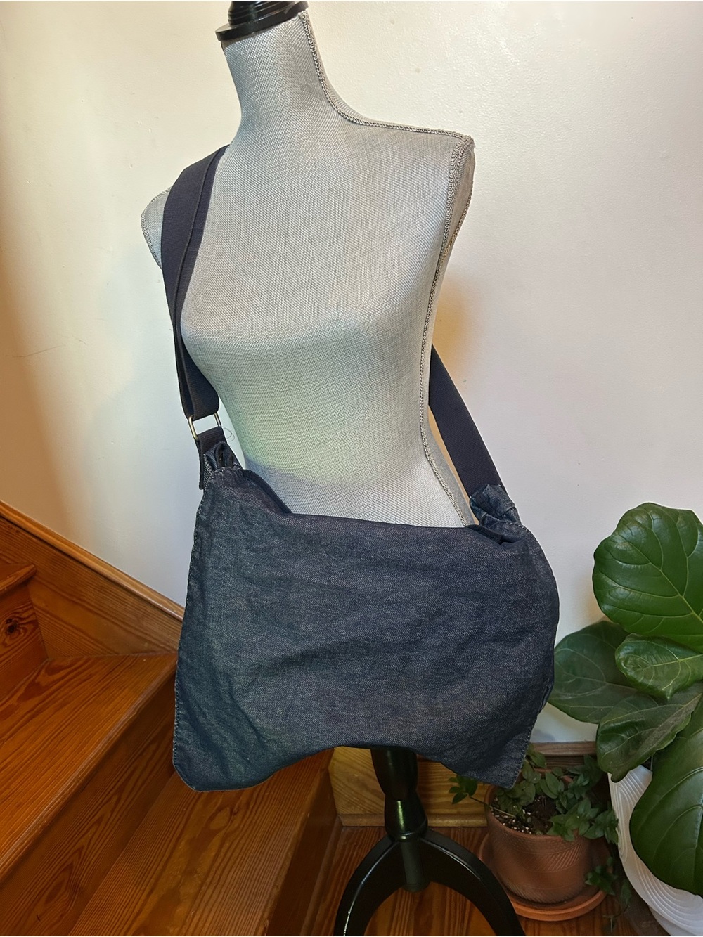 Large Denim Dark Gray Crossbody Shoulder Bag - GAP